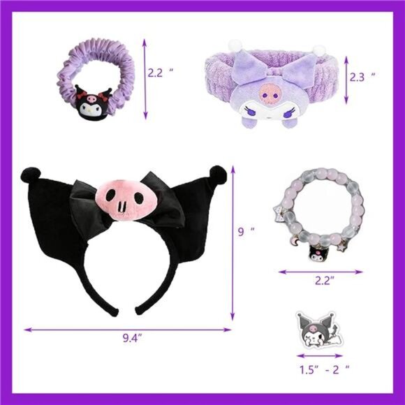 Kawaii Kuromi Gift Set Cute Headband Cosmetic Pouch Keychain Bracelets Necklaces - Picture 3 of 6